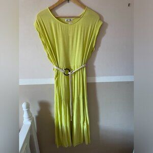 COPY - ITALY Moda Neon Yellow Midi Dress . Sleeveless with white cord belt